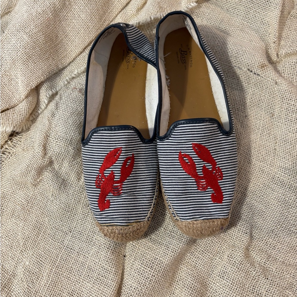 G.H. Bass Striped Espadrilles with Red Lobster Design